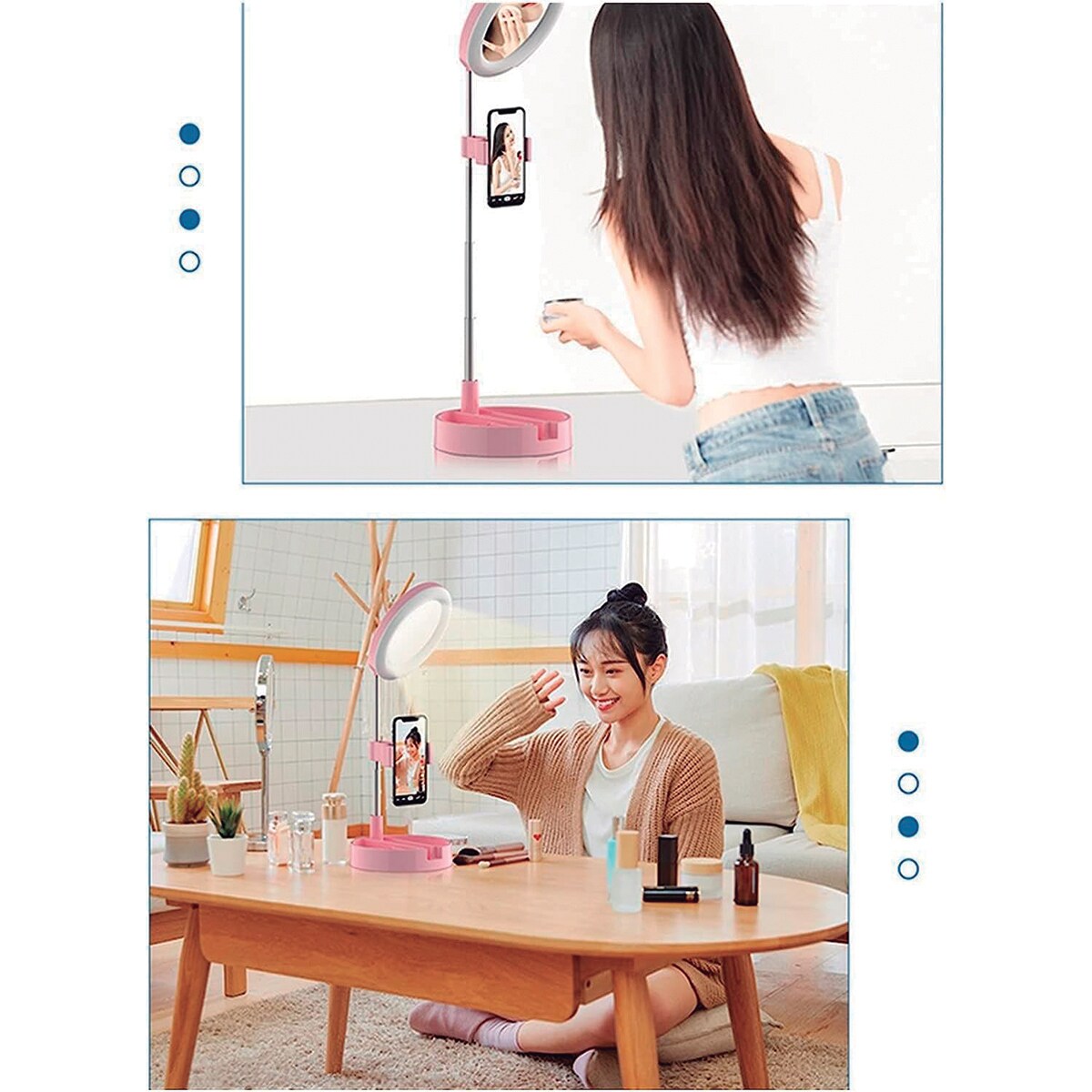 ESPEJO DE BELLEZA LED CON SOPORTE DE TELEFONO