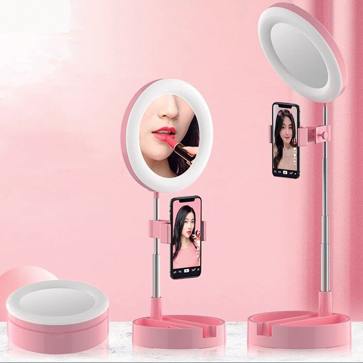ESPEJO DE BELLEZA LED CON SOPORTE DE TELEFONO